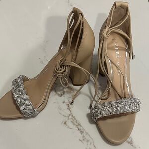 Gianni Bini Tan Heels with Silver Detailing